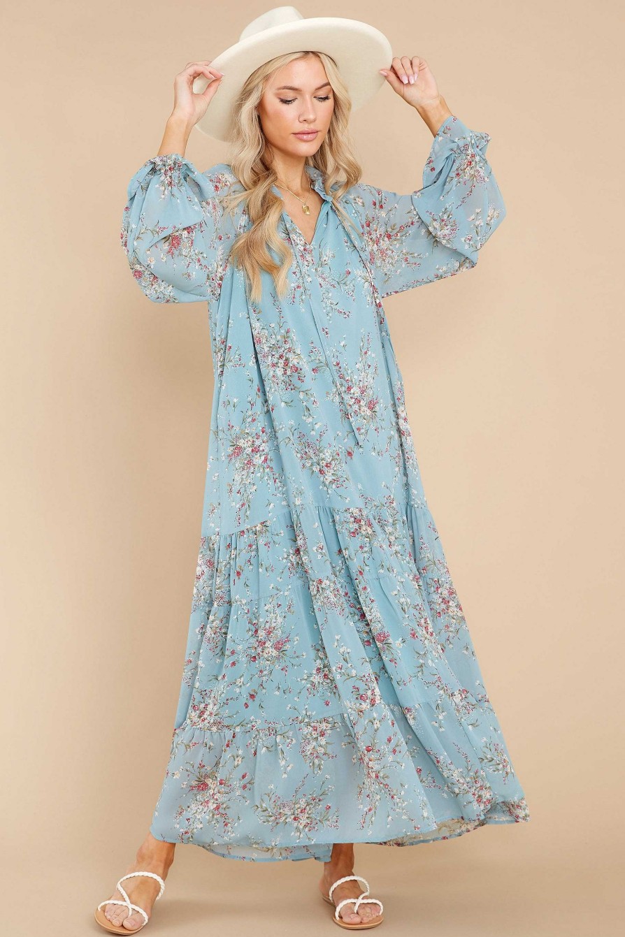 Clothing Red Dress Maxi Dresses | Listen To Your Heart And White Floral Print Maxi Dress Blue