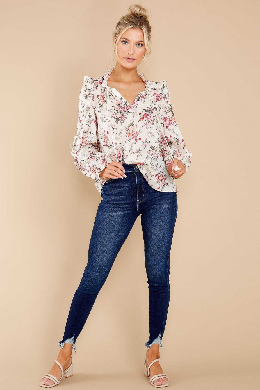 Clothing Red Dress Blouses & Shirts | Fairest Of Them All And Pink Floral Print Top Ivory