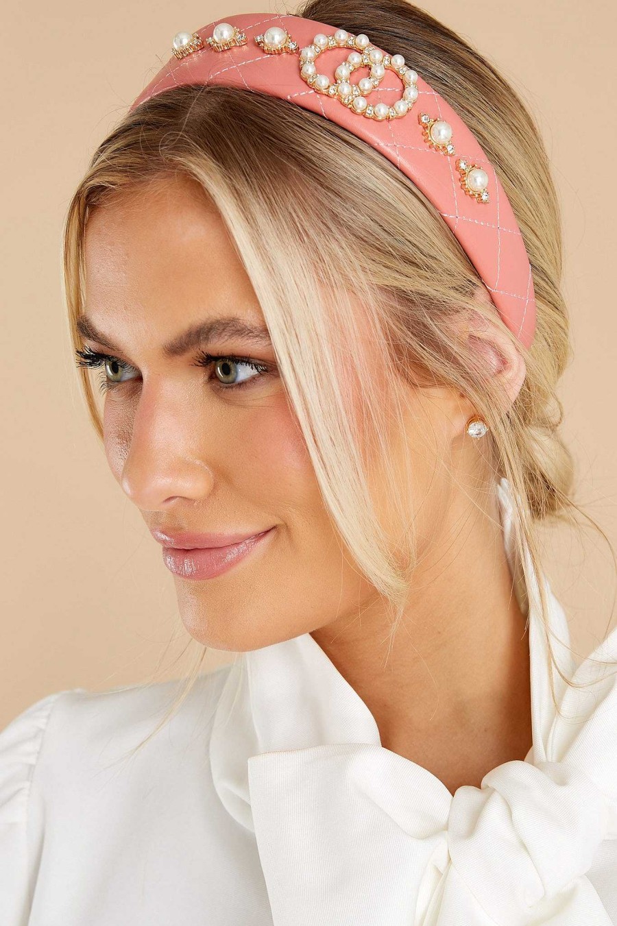 Accessories Red Dress Hair Accessories | Shining And Chic Pearl Headband Pink