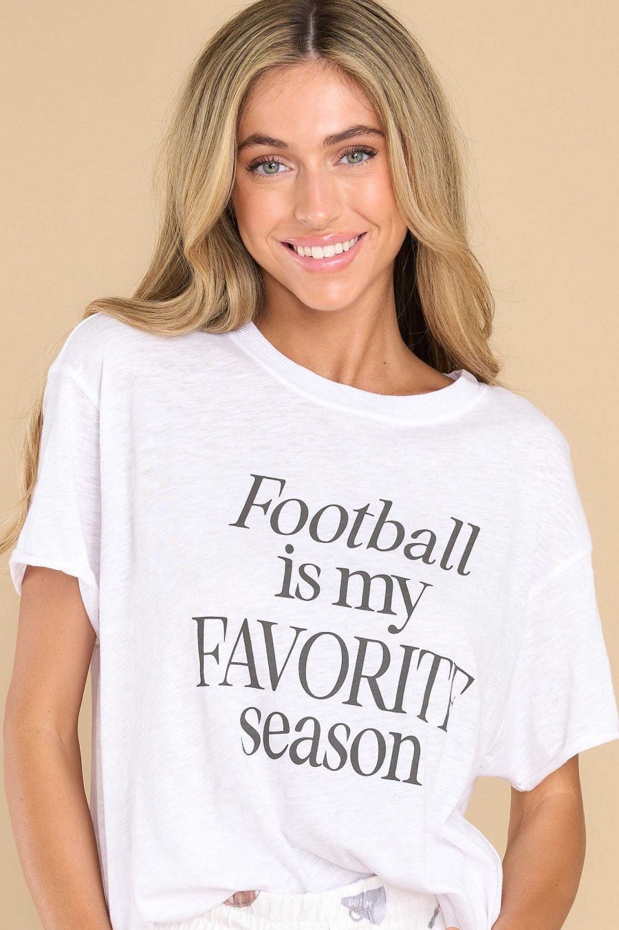 Clothing Z Supply Casual Tops | Boyfriend Football Tee White