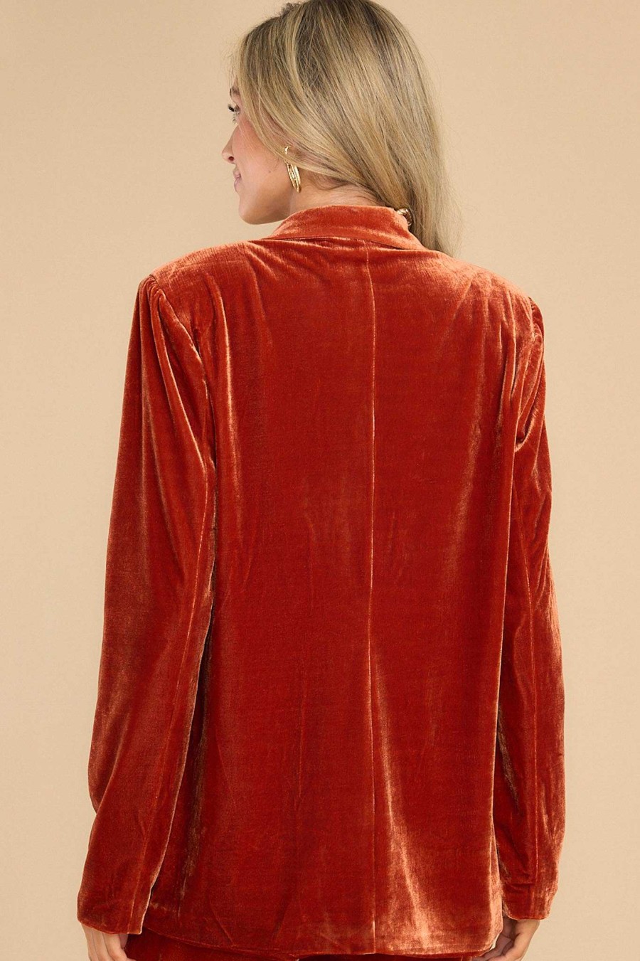 Clothing Red Dress Two Piece Sets | Watch It Play Out Faux Velvet Blazer Ginger