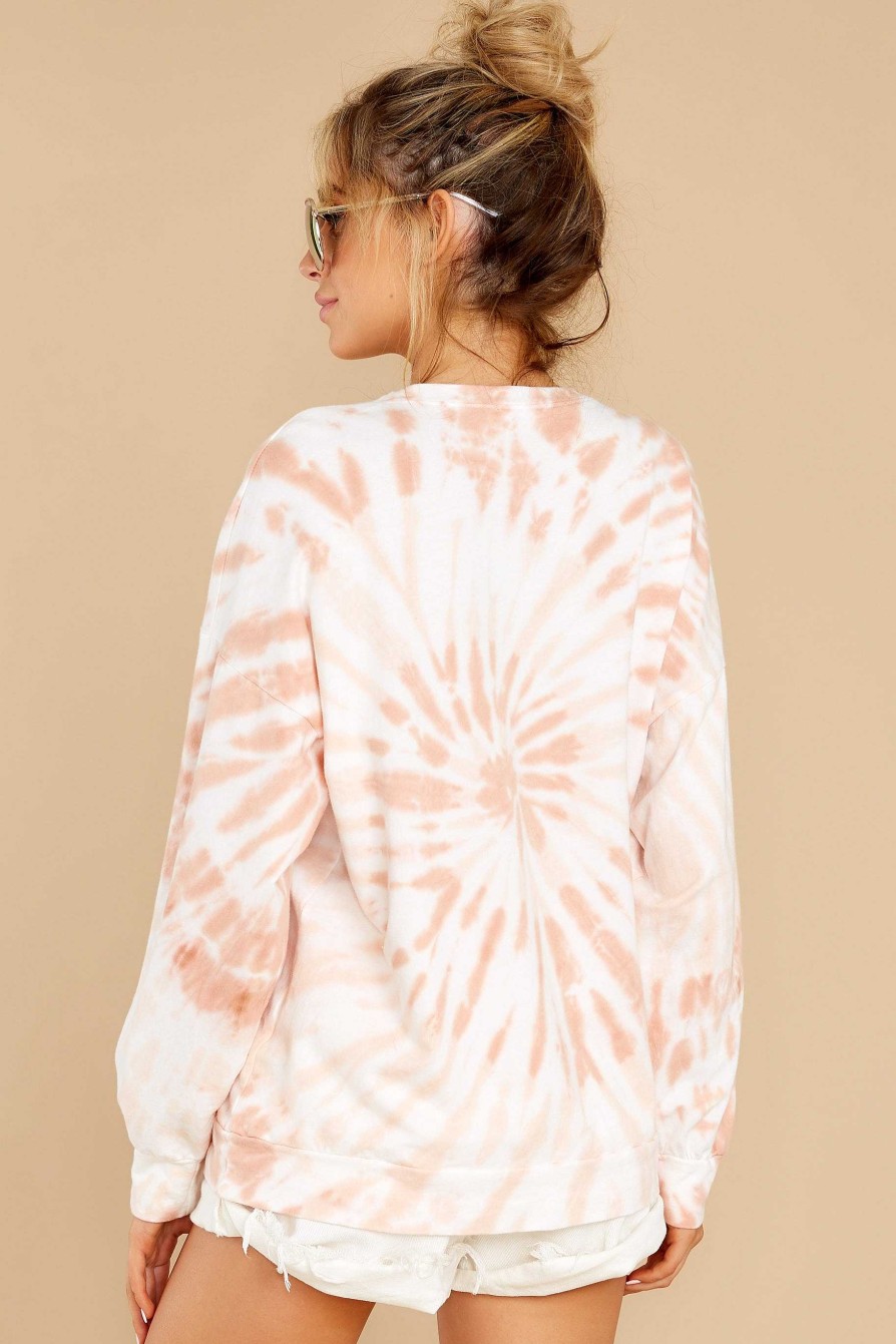 Clothing Red Dress Sweatshirts & Hoodies | First Thought Tie Dye Spiral Top (Checking) Peach