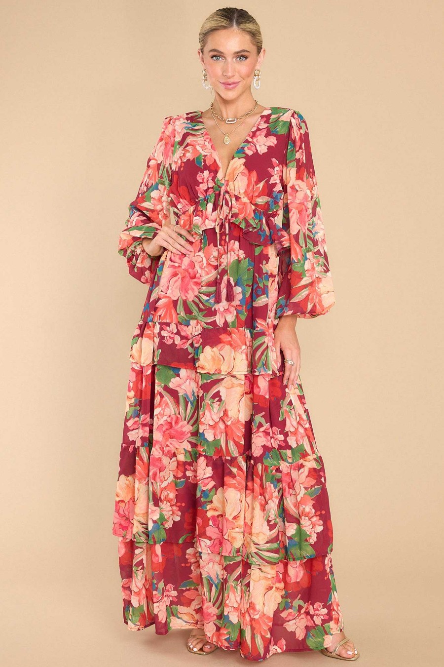 Clothing Red Dress Maxi Dresses | Dance Off Multi Maxi Dress Burgundy