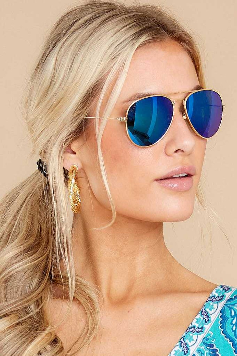 Accessories DIFF Sunglasses | Cruz Aviator Mirror Sunglasses Gold Blue