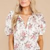 Clothing Red Dress Blouses & Shirts | From The Meadow Floral Print Top Cream