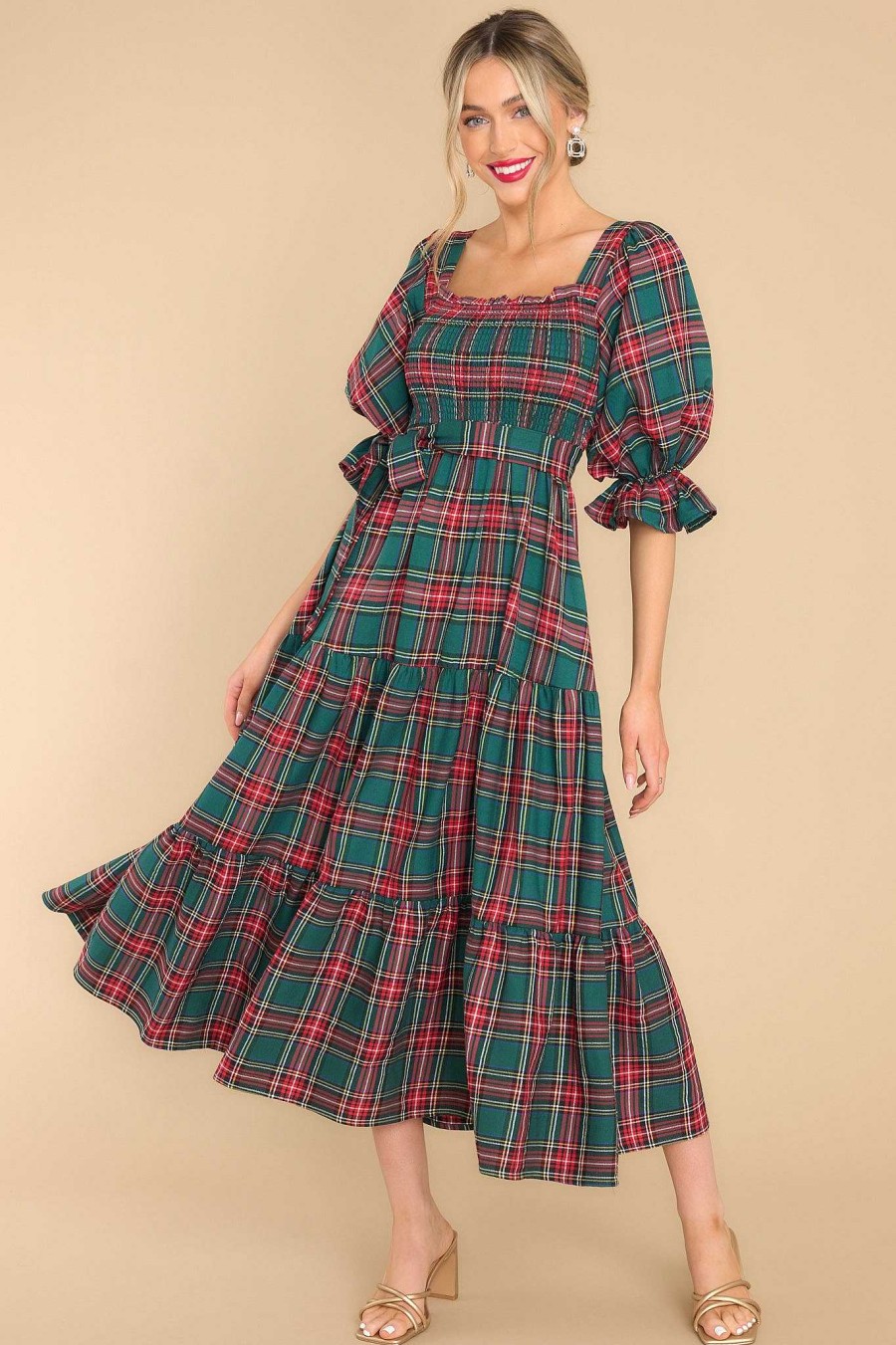 Clothing Aura Midi Dresses | All Is Calm Green Plaid Maxi Dress Hunter Green