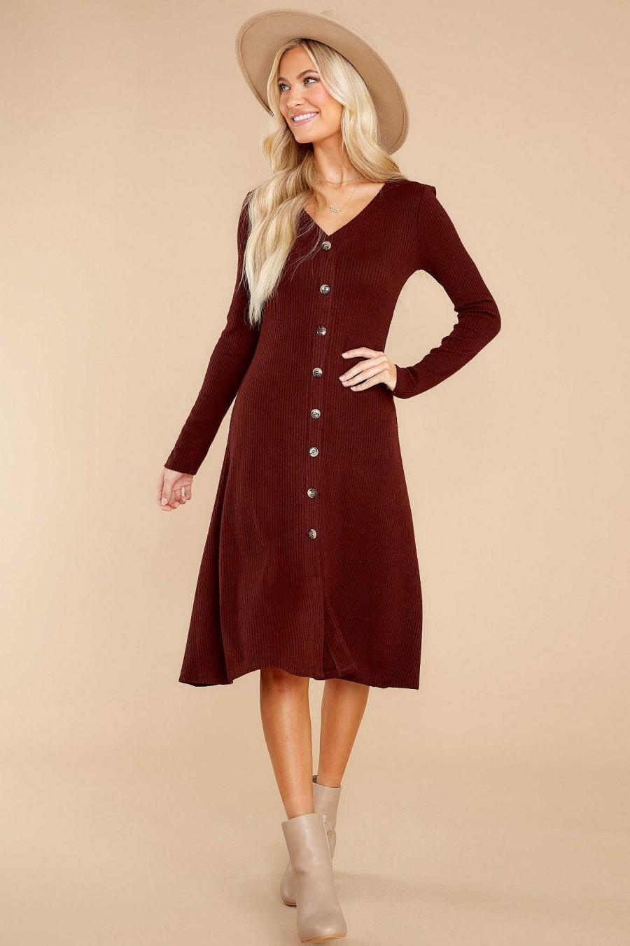 Clothing Red Dress Midi Dresses | Keep It Uptown Knit Midi Dress Chocolate