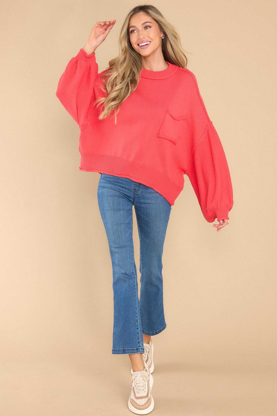 Clothing Red Dress Casual Tops | Fun Days Ahead Sweater Tomato Red