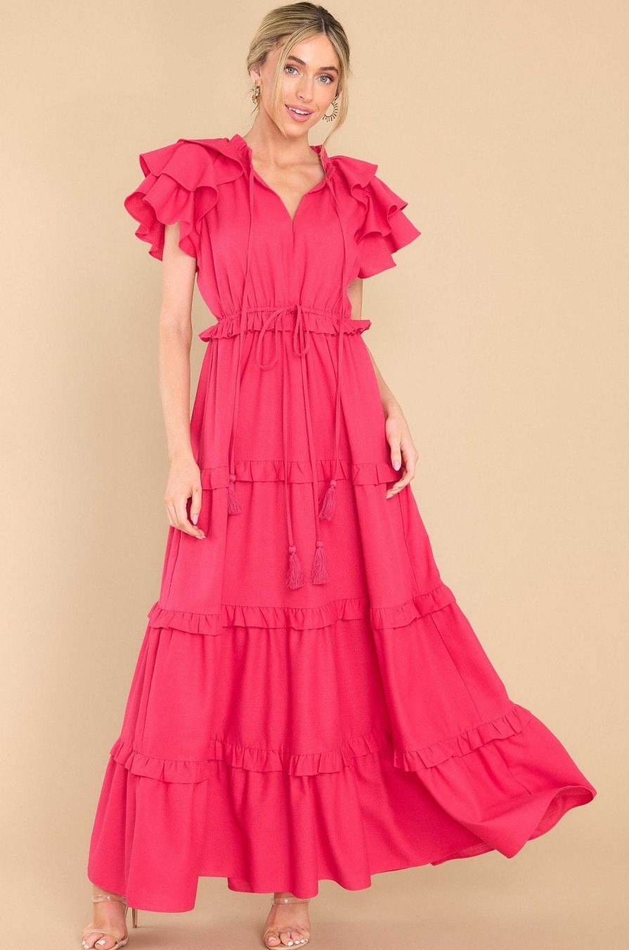 Clothing Aura Maxi Dresses | Ruffle Some Feathers Lipstick Maxi Dress Hot Pink
