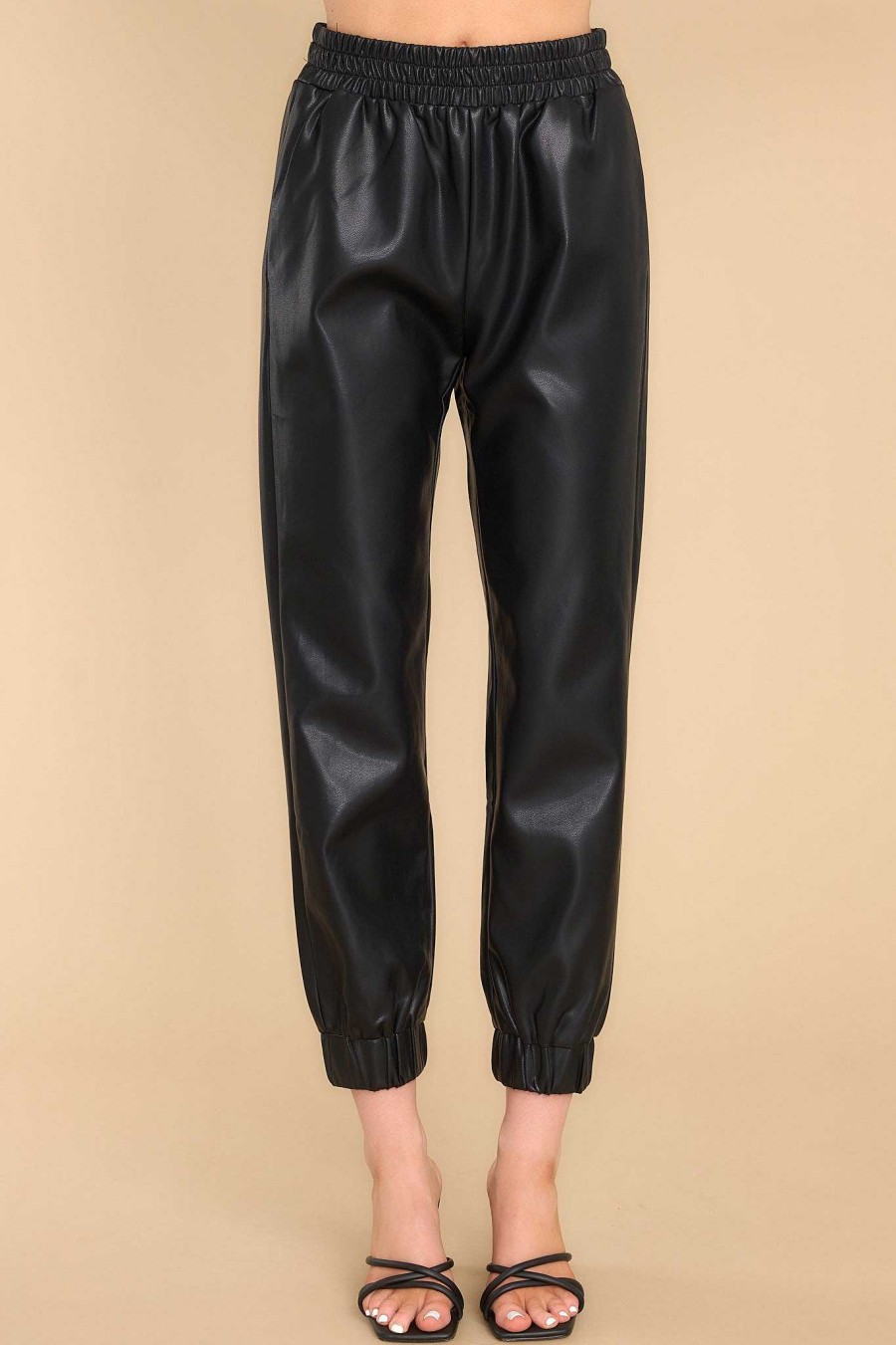 Clothing Red Dress Pants | Check Yourself Faux Leather Jogger Pants Black