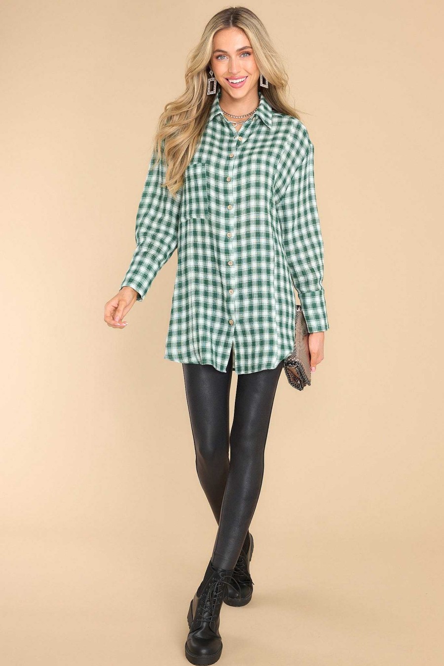 Clothing Red Dress Casual Tops | Word To The Wise Plaid Top Forest Green