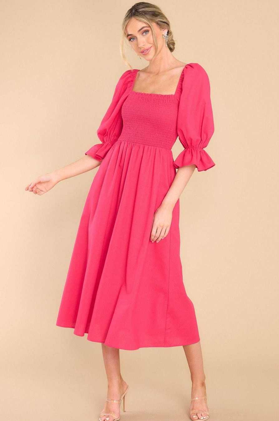 Clothing Aura Midi Dresses | Enjoy The View Lipstick Midi Dress Hot Pink