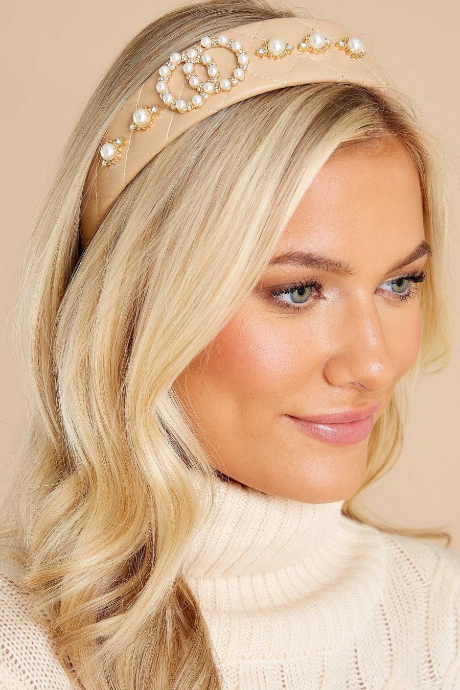 Accessories Red Dress Hair Accessories | Shining And Chic Pearl Headband Beige