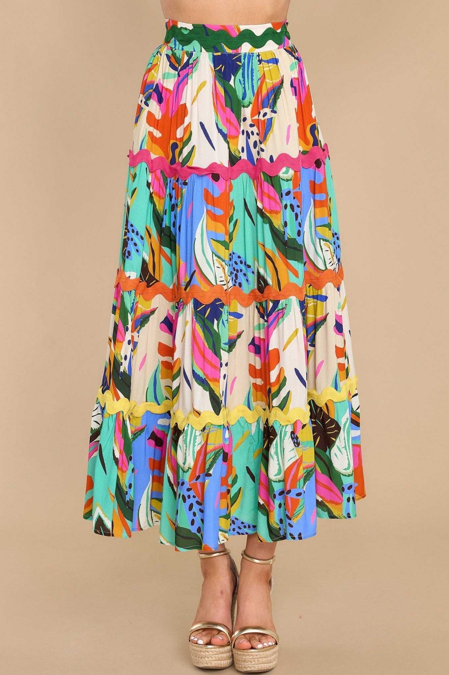 Clothing Palms Away Skirts | Pure Bliss Turquoise Print Skirt Multi