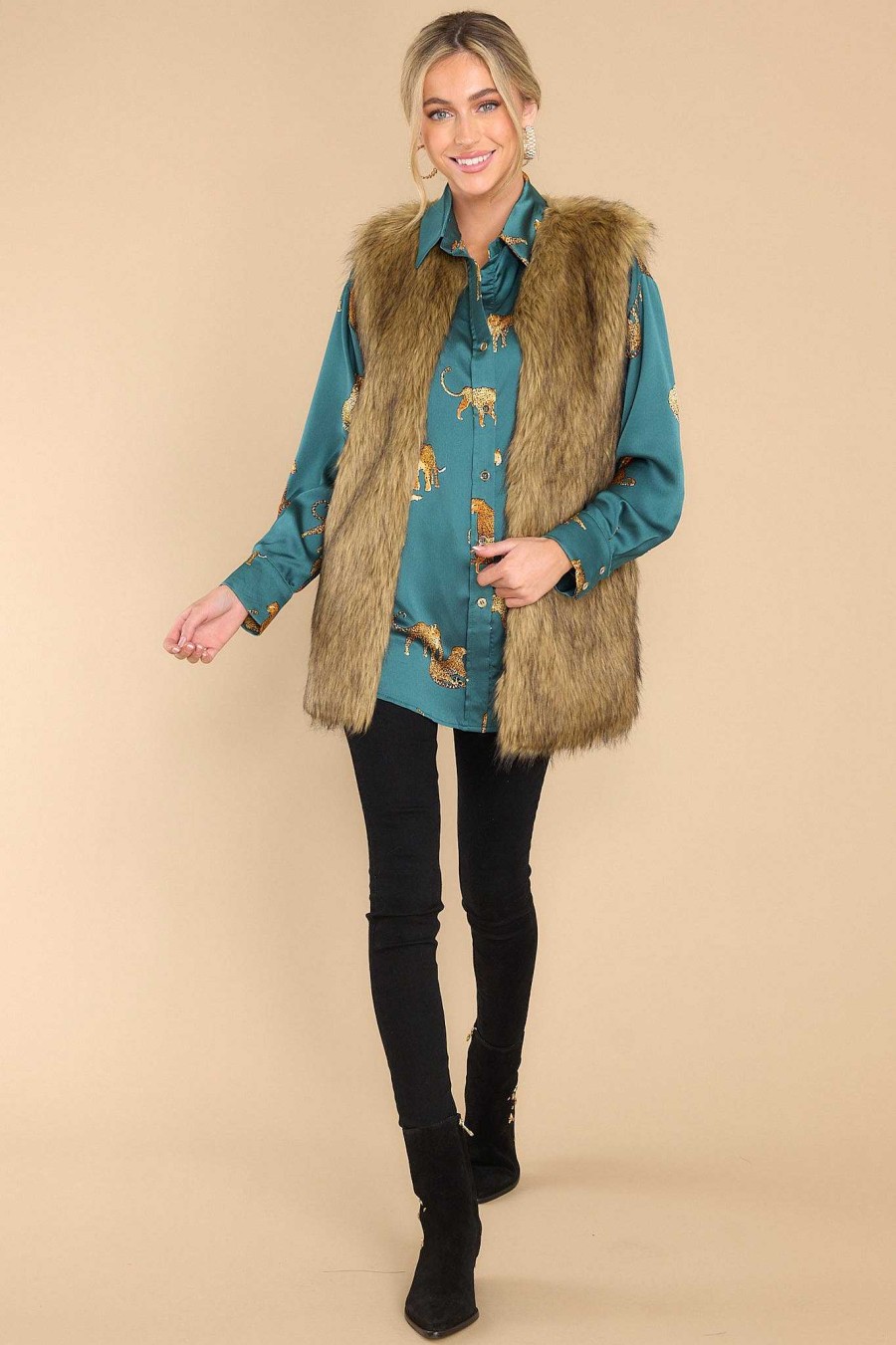Clothing Aura Vests | Seen It All Faux Fur Vest Brown