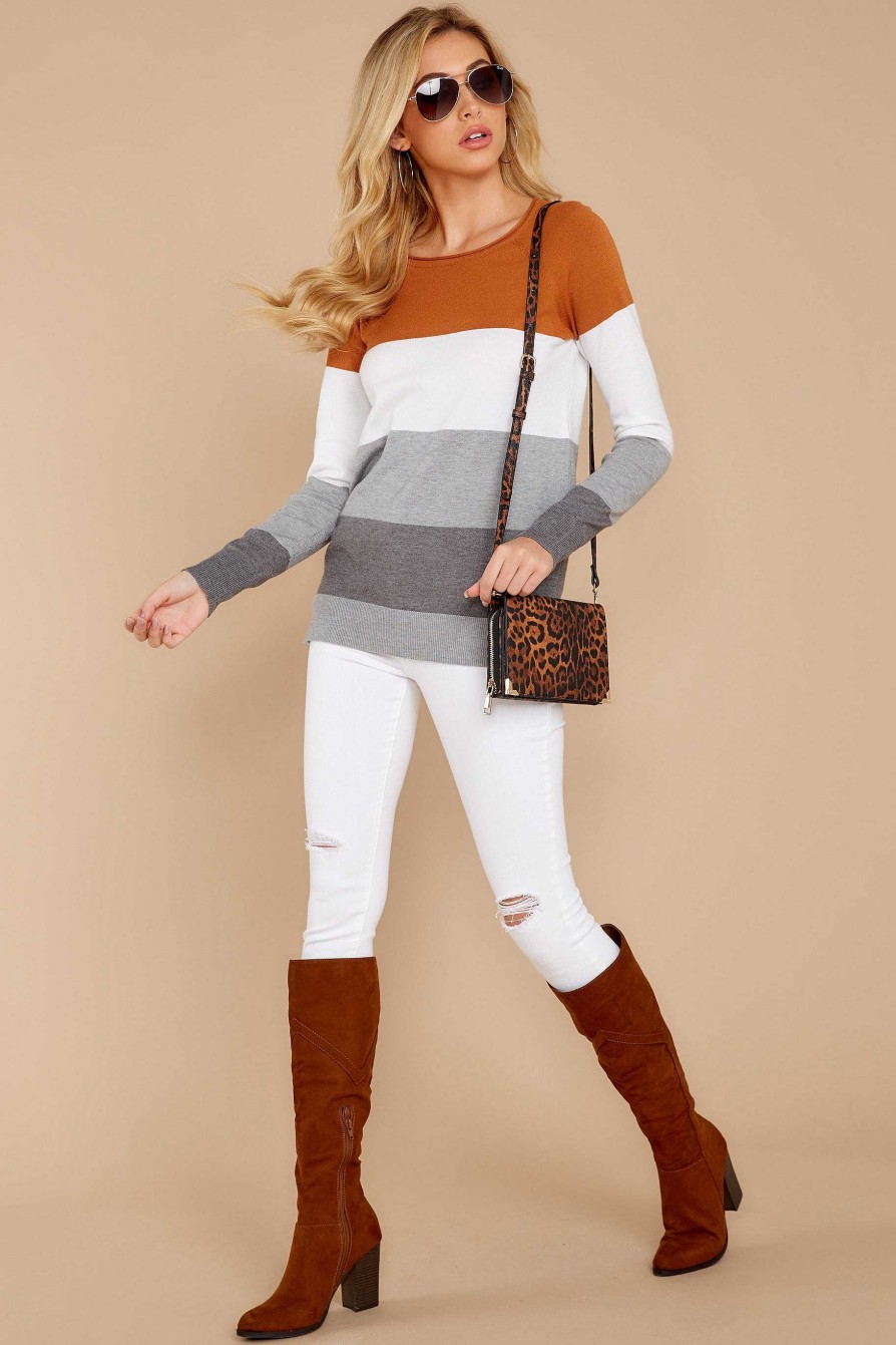 Clothing Staccato Sweaters | First Choice Golden Multi Stripe Sweater Orange