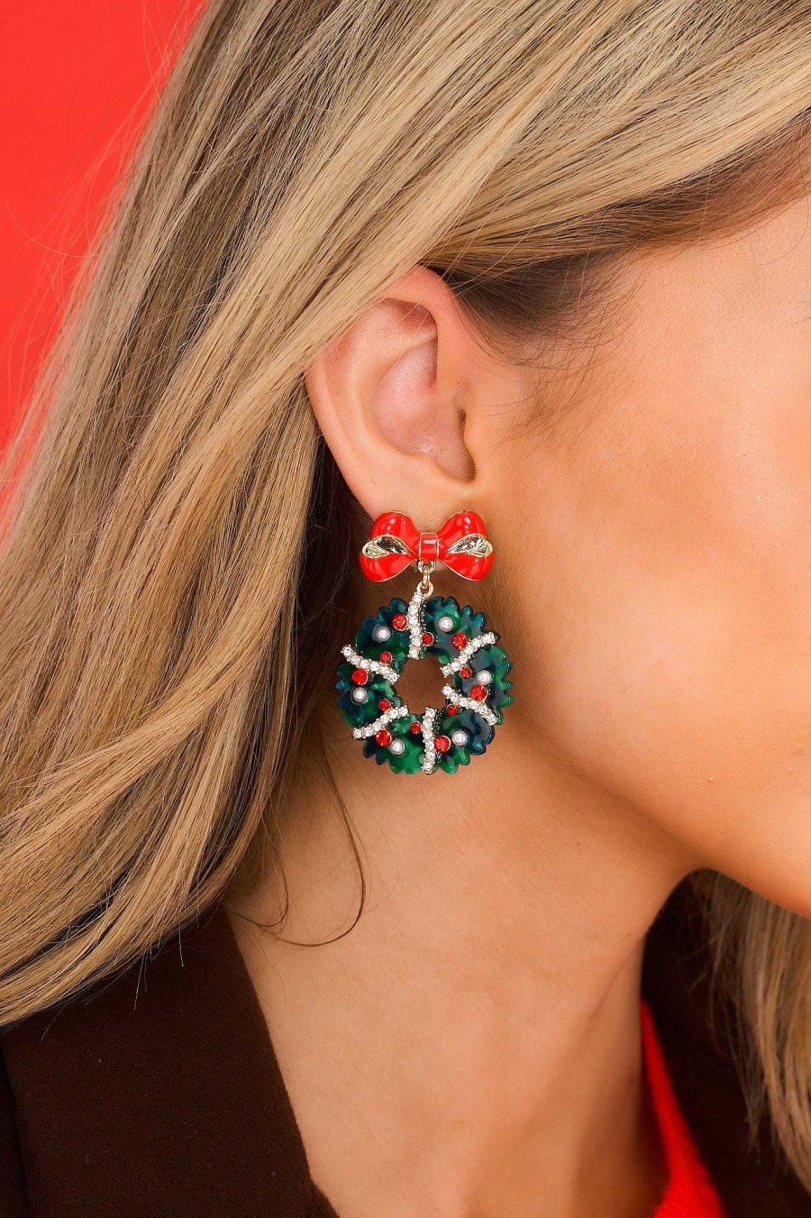 Jewelry Red Dress | Festive Foliage Earrings Green