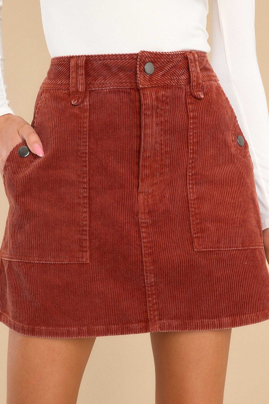 Clothing Red Dress Skirts | Bold Allure Corduroy Skirt Rust