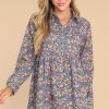Clothing Red Dress Mini Dresses | Make It Better Floral Print Dress Dusty Blue