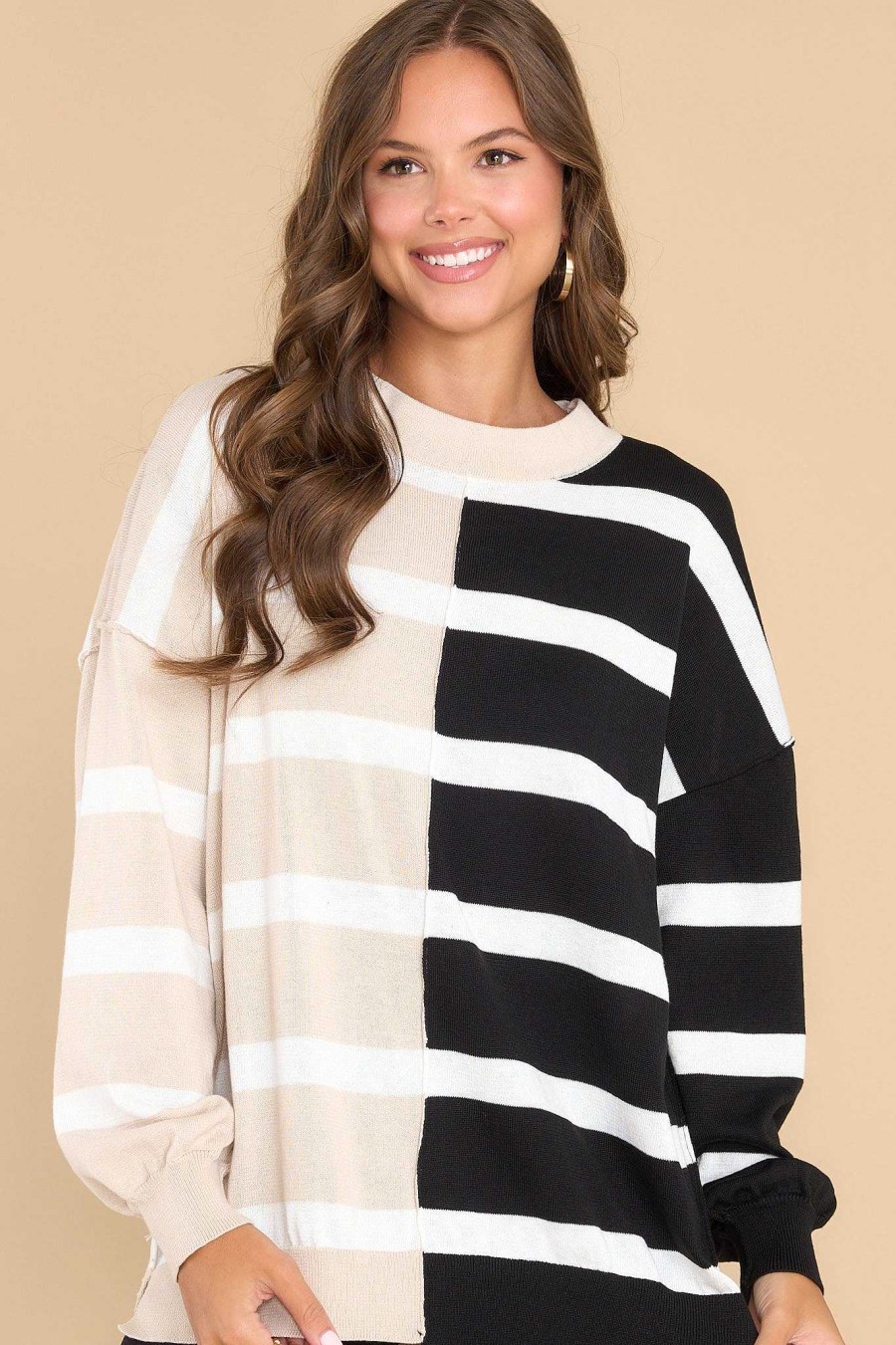 Clothing Red Dress Casual Tops | All Bundled Up Multi Stripe Sweater Black