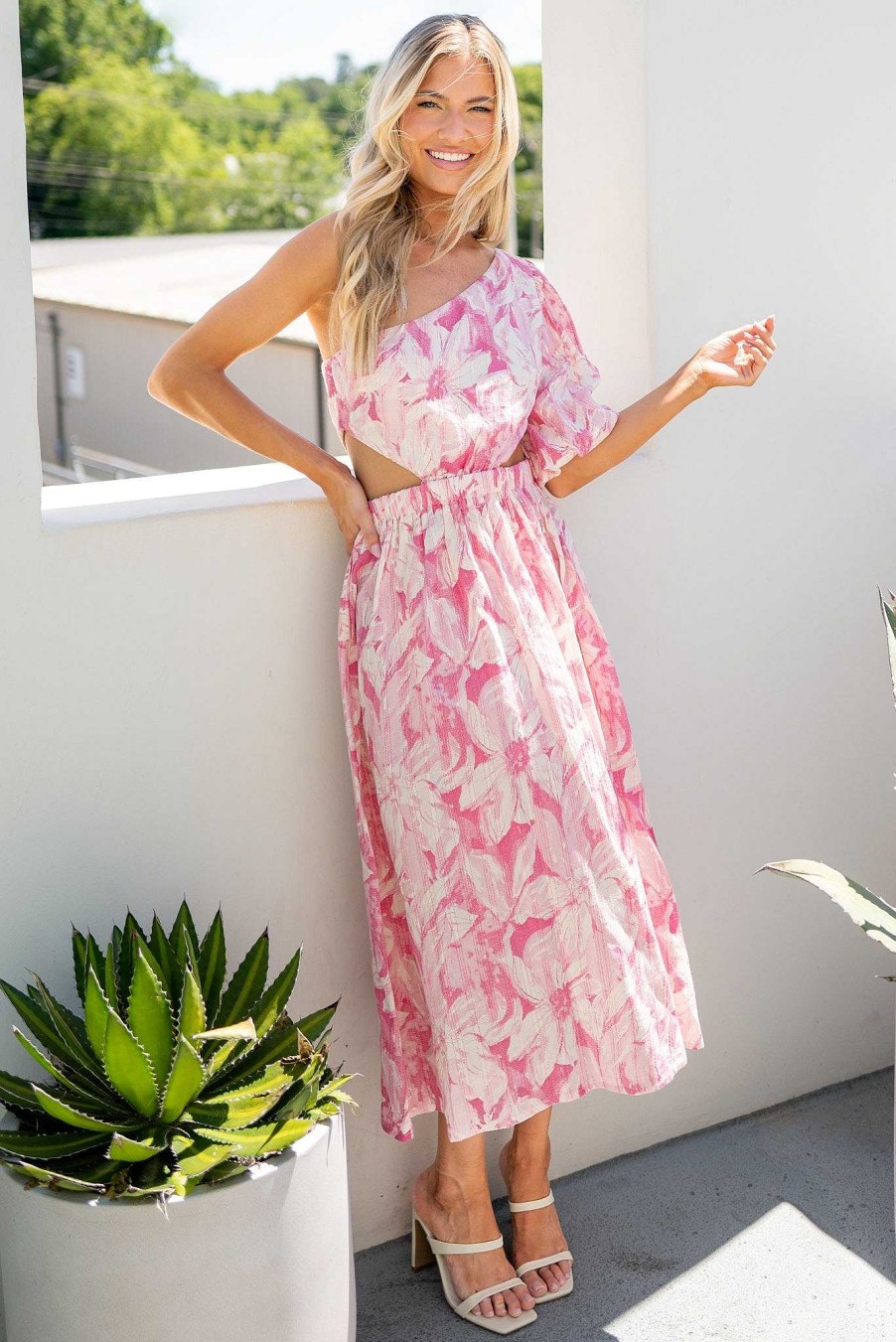 Clothing Red Dress Floral Dresses | Trust Your Heart Floral Print Midi Dress Pink
