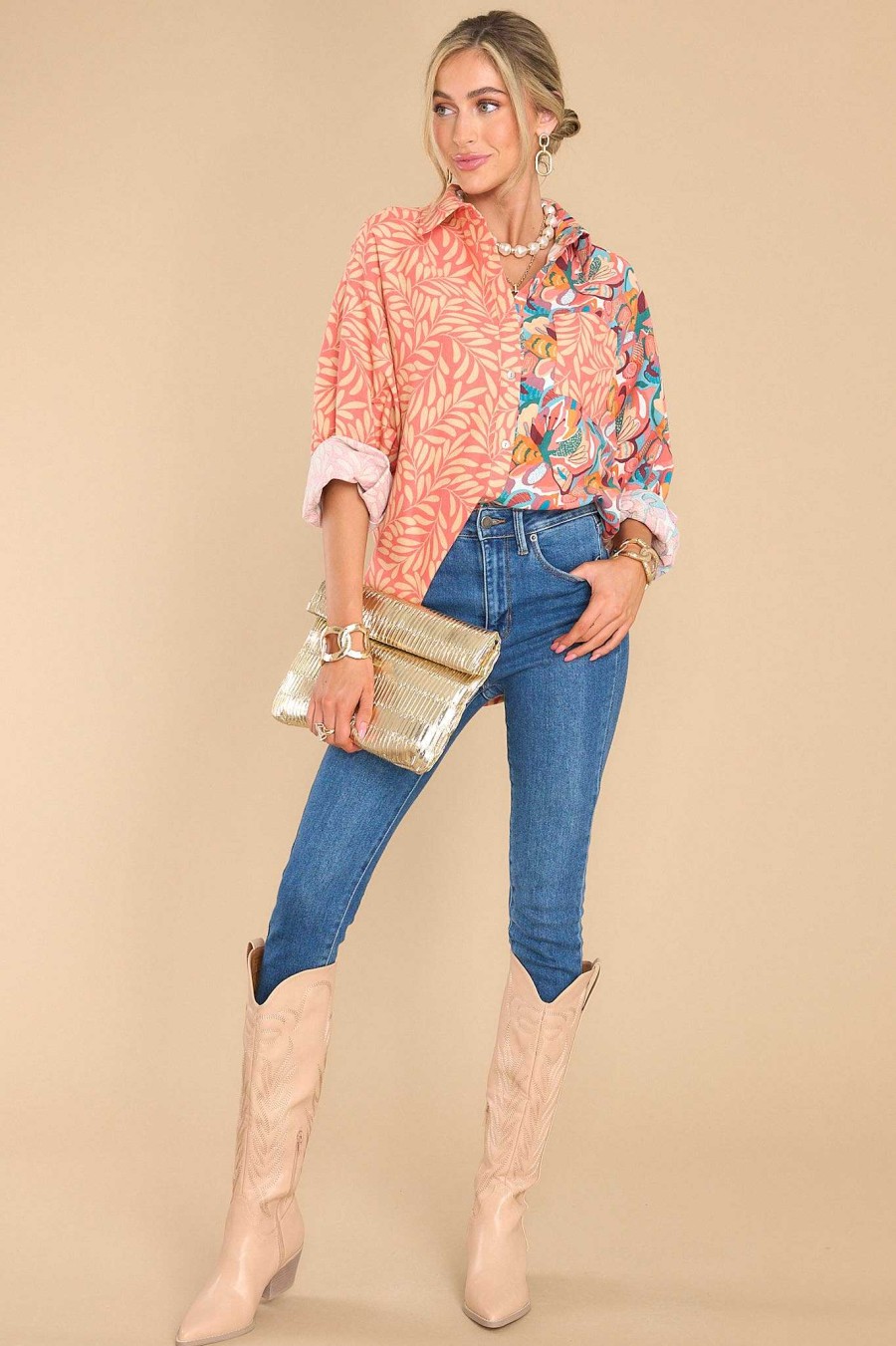Clothing Aura Casual Tops | All The Things Floral Print Top Coral