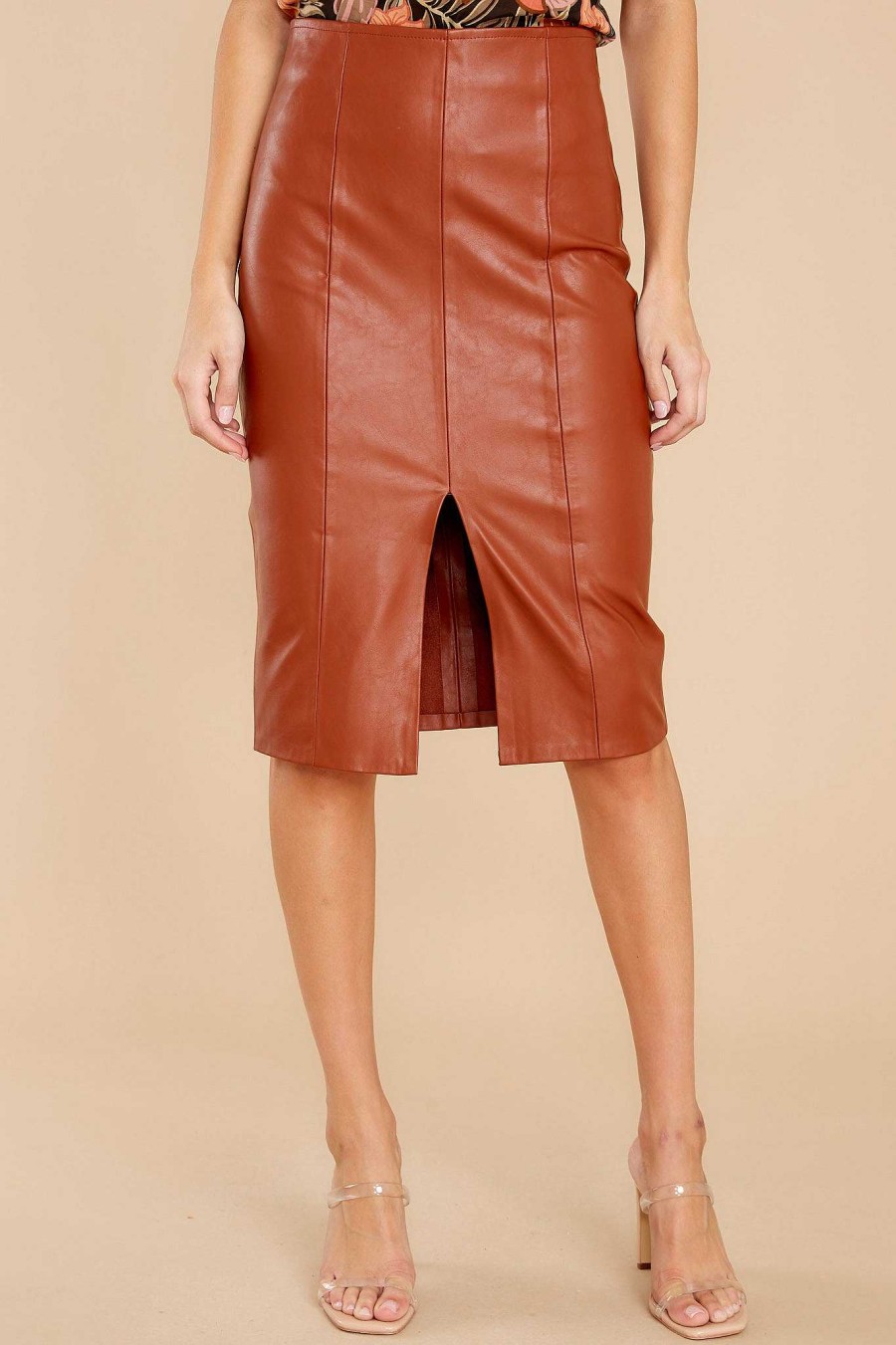 Clothing Red Dress Skirts | Effortless Edge Vegan Leather Skirt Cognac