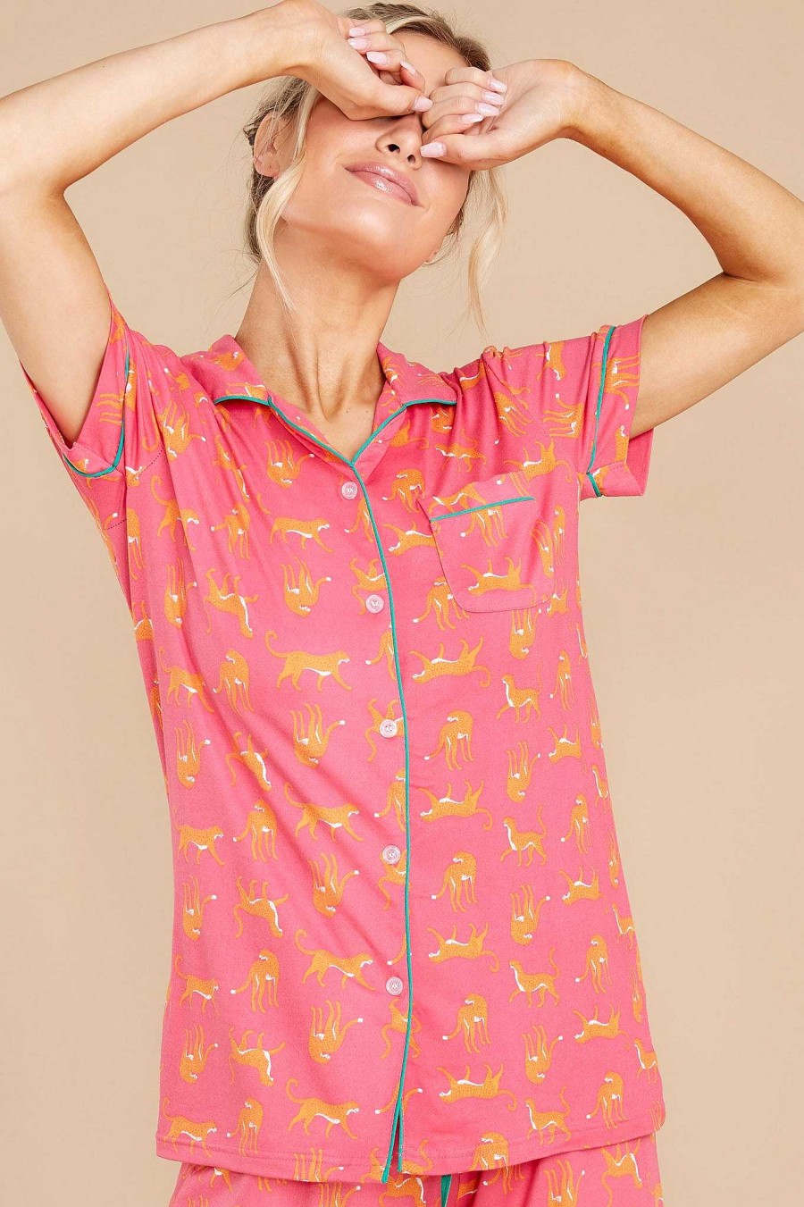 Clothing Red Dress Pajama Tops | Dream Away Print Pajama Top Hot Pink