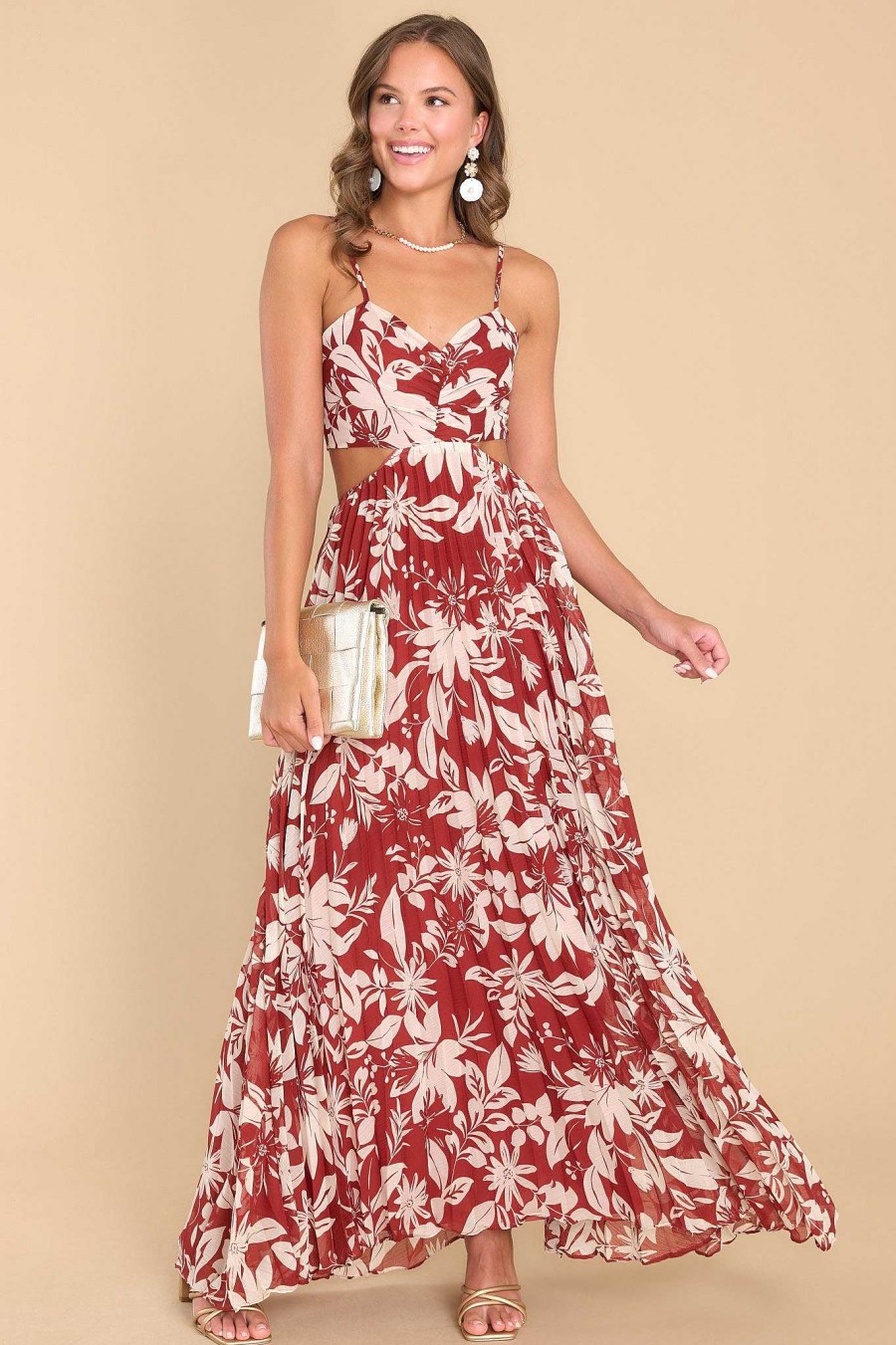 Clothing Red Dress Maxi Dresses | Keep Your Promises Brick Ivory Floral Maxi Dress Multi