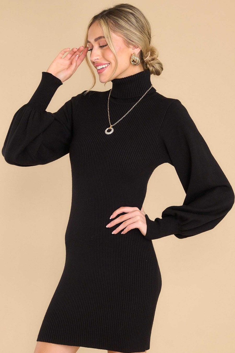 Clothing Red Dress Mini Dresses | Autumn Elegance Sweater Dress Black