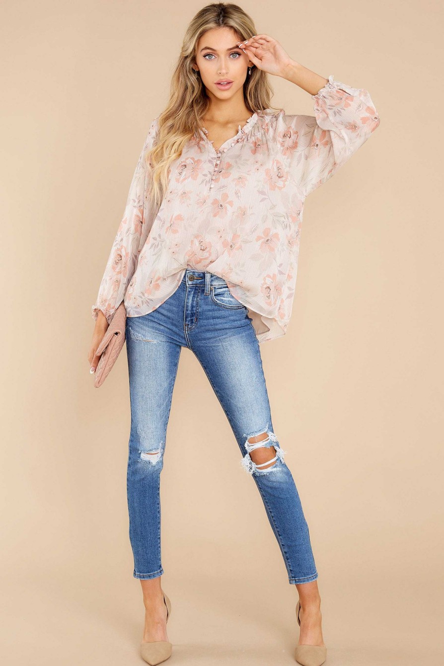 Clothing Aura Blouses & Shirts | Enchanted Whispers Floral Print Top Blush