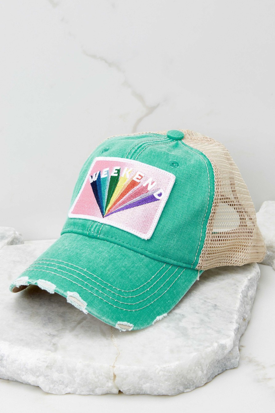 Accessories Red Dress Hats | Rainbows And Weekends Distressed Cap Aqua Blue
