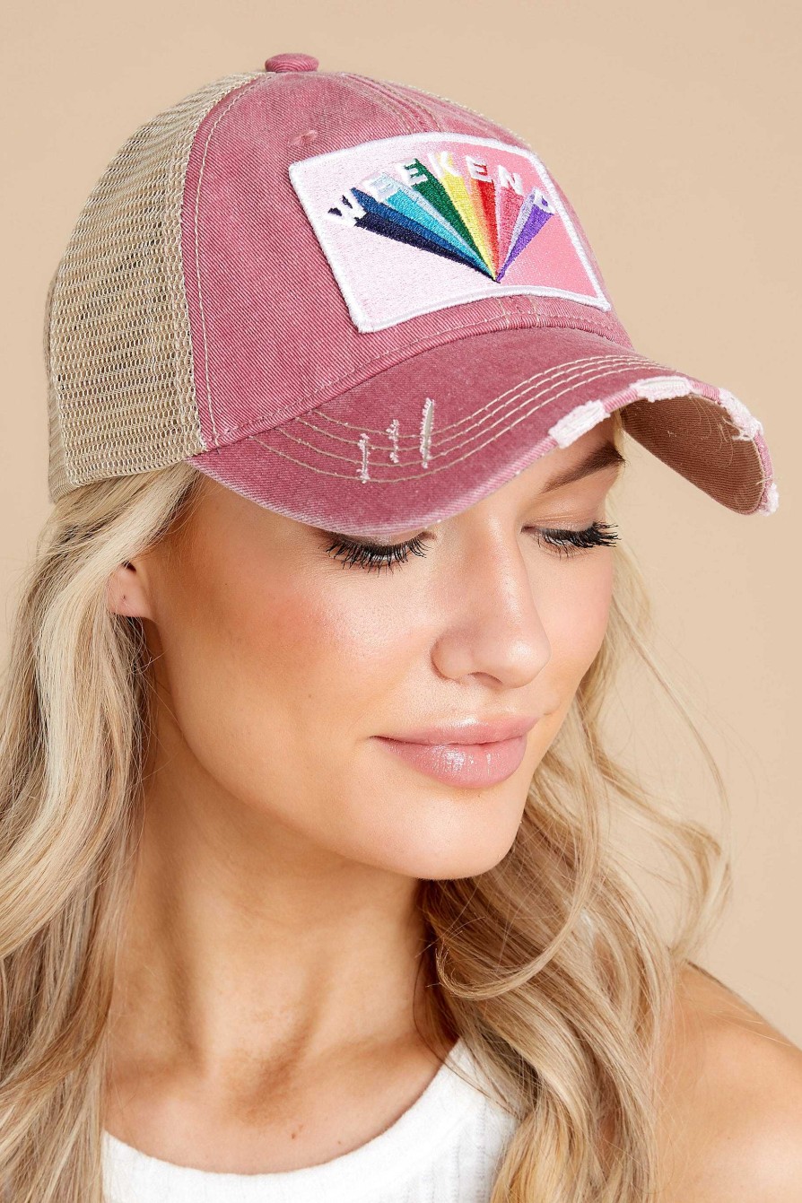 Accessories Red Dress Hats | Rainbows And Weekends Distressed Cap Pink
