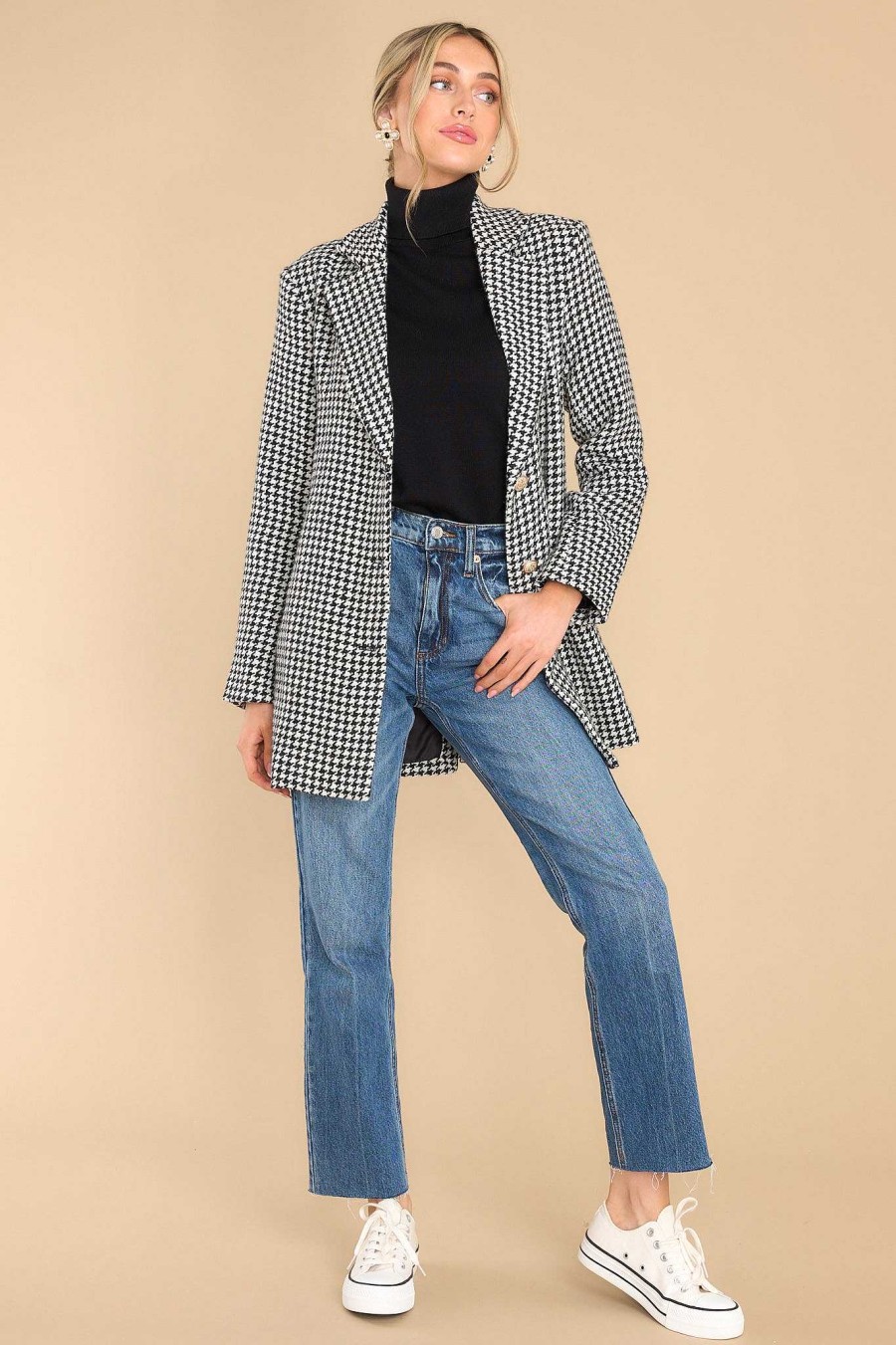 Clothing Aura Coats | No Bad Angles Houndstooth Blazer Black