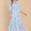 Clothing Red Dress Long Sleeve Dresses | Rain Check Floral Print Dress Blue