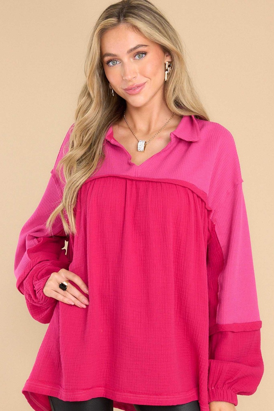 Clothing Red Dress Casual Tops | Points Were Made Top Fuchsia Pink