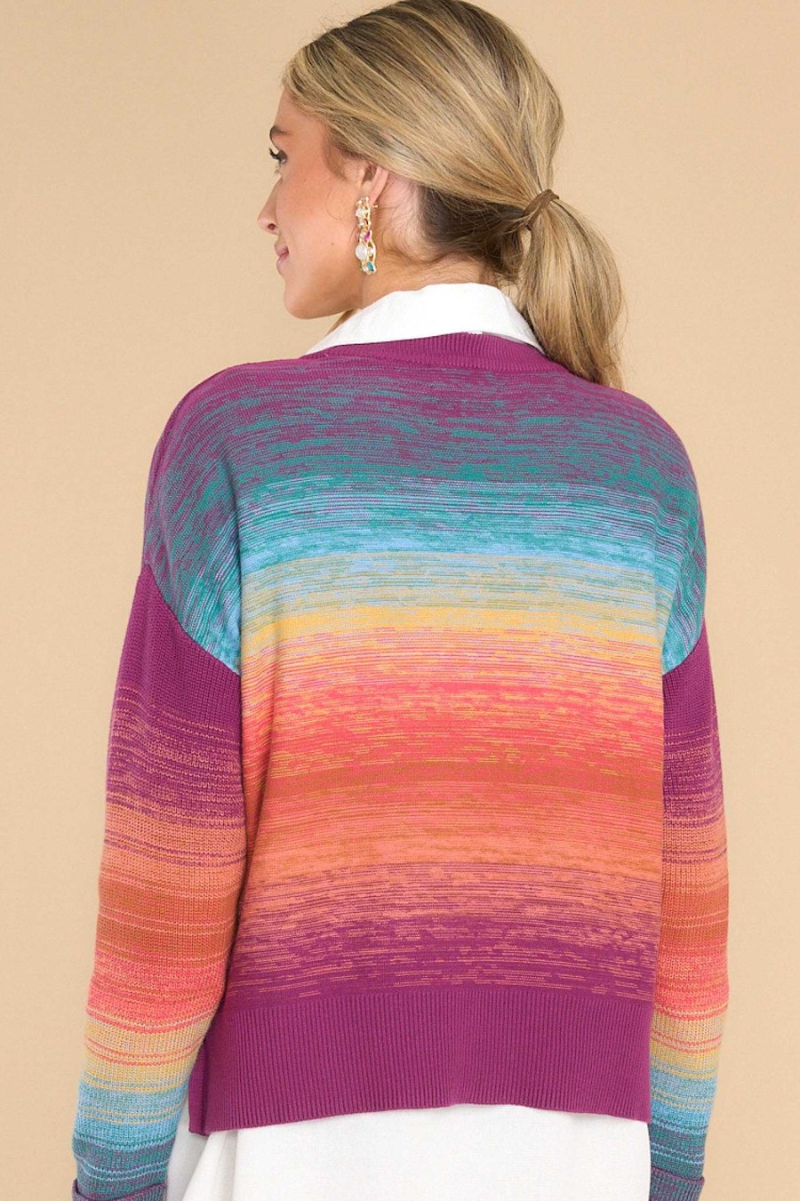 Clothing Alivia Casual Tops | The Marybeth Colors Embroidery Sweater Rainbow