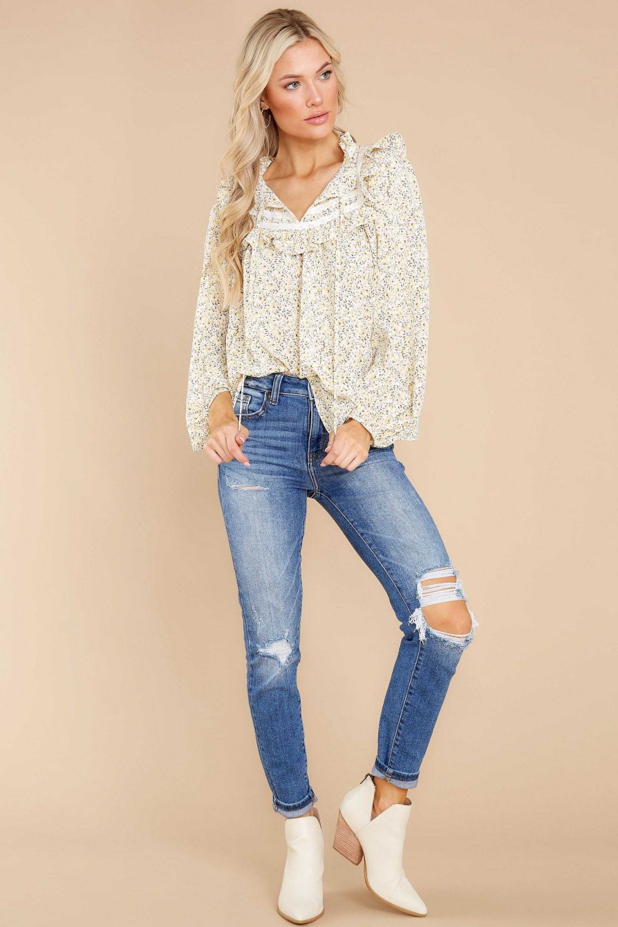 Clothing Aura Blouses & Shirts | Field Of View Cream And Floral Print Top Yellow