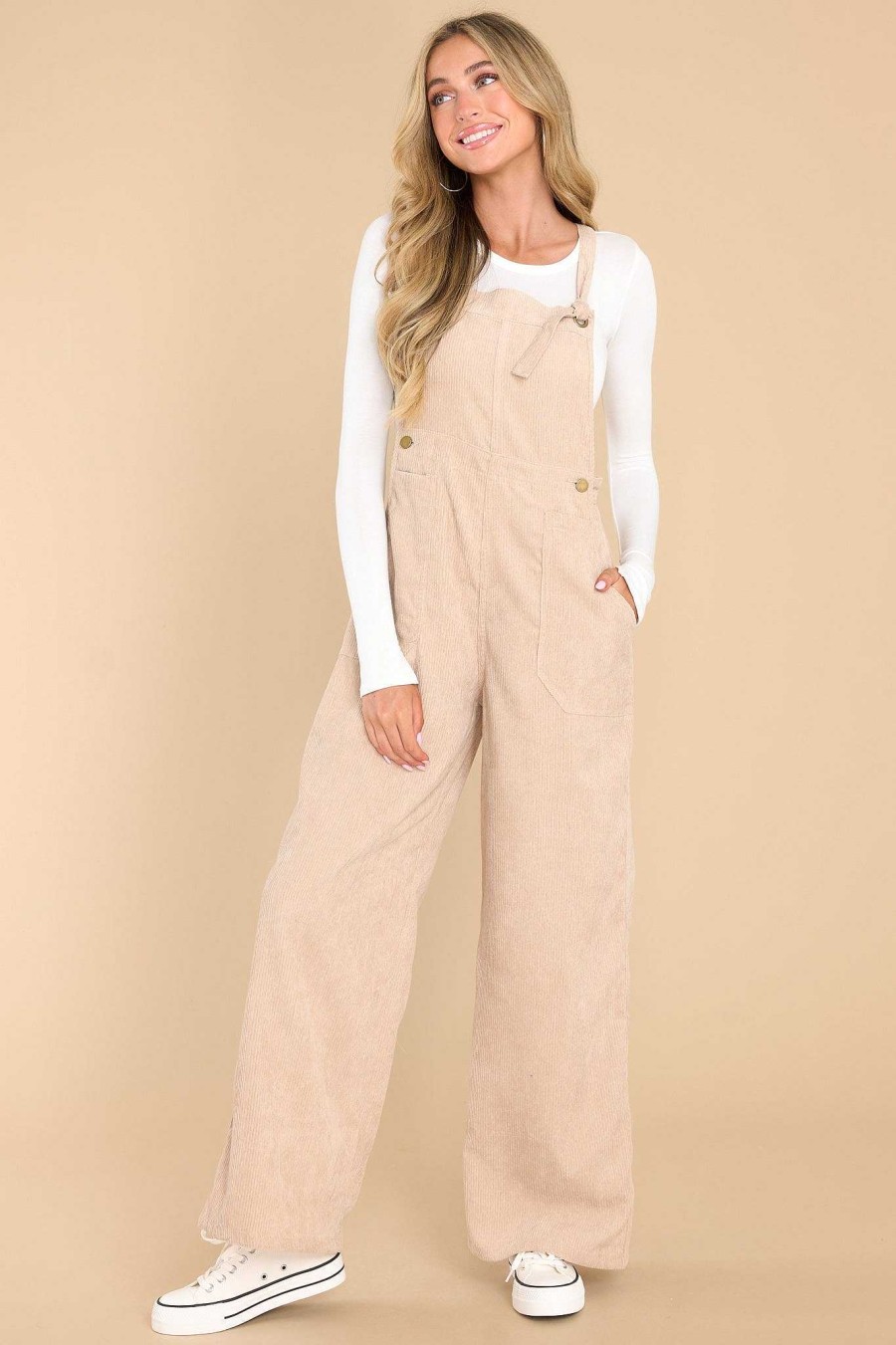 Clothing Red Dress Overalls | Stay Kind Corduroy Overalls Beige