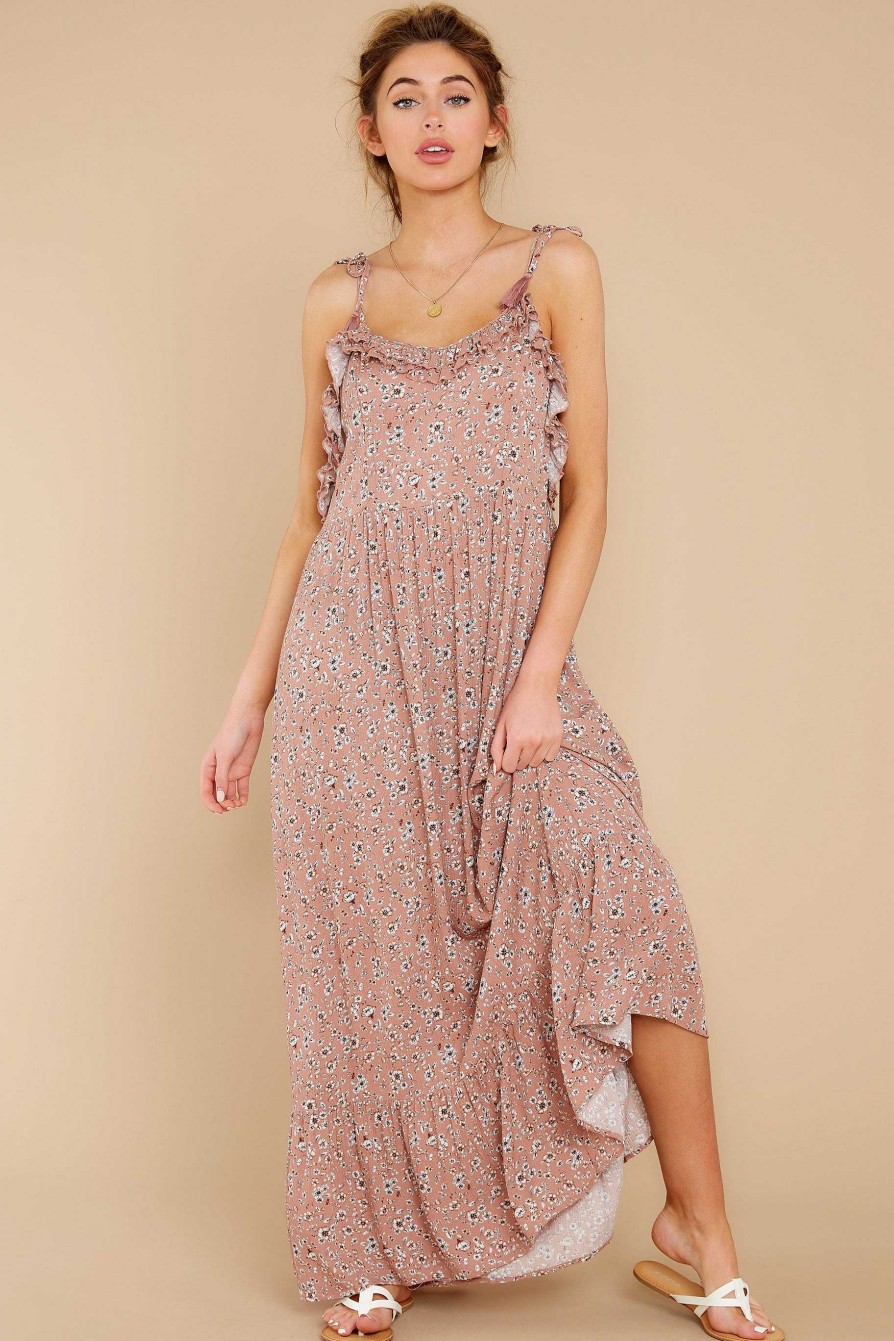 Clothing Red Dress Maxi Dresses | Let'S Travel Floral Print Maxi Dress Mauve Pink