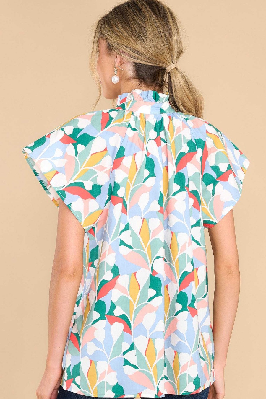 Clothing Aura Casual Tops | Sailing Away Multi Print Top Sky Blue