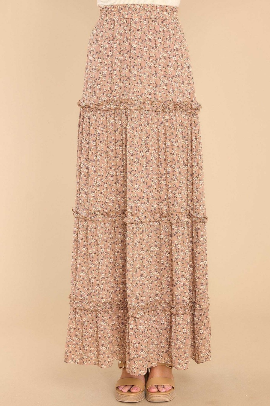 Clothing Red Dress Skirts | Purposefully Posh Floral Maxi Skirt Tan
