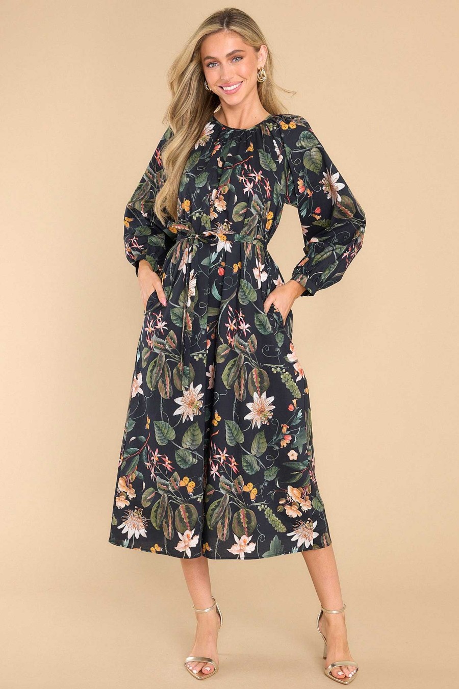 Clothing Olivia James The Label Midi Dresses | Evelyn Exotica Dress Black