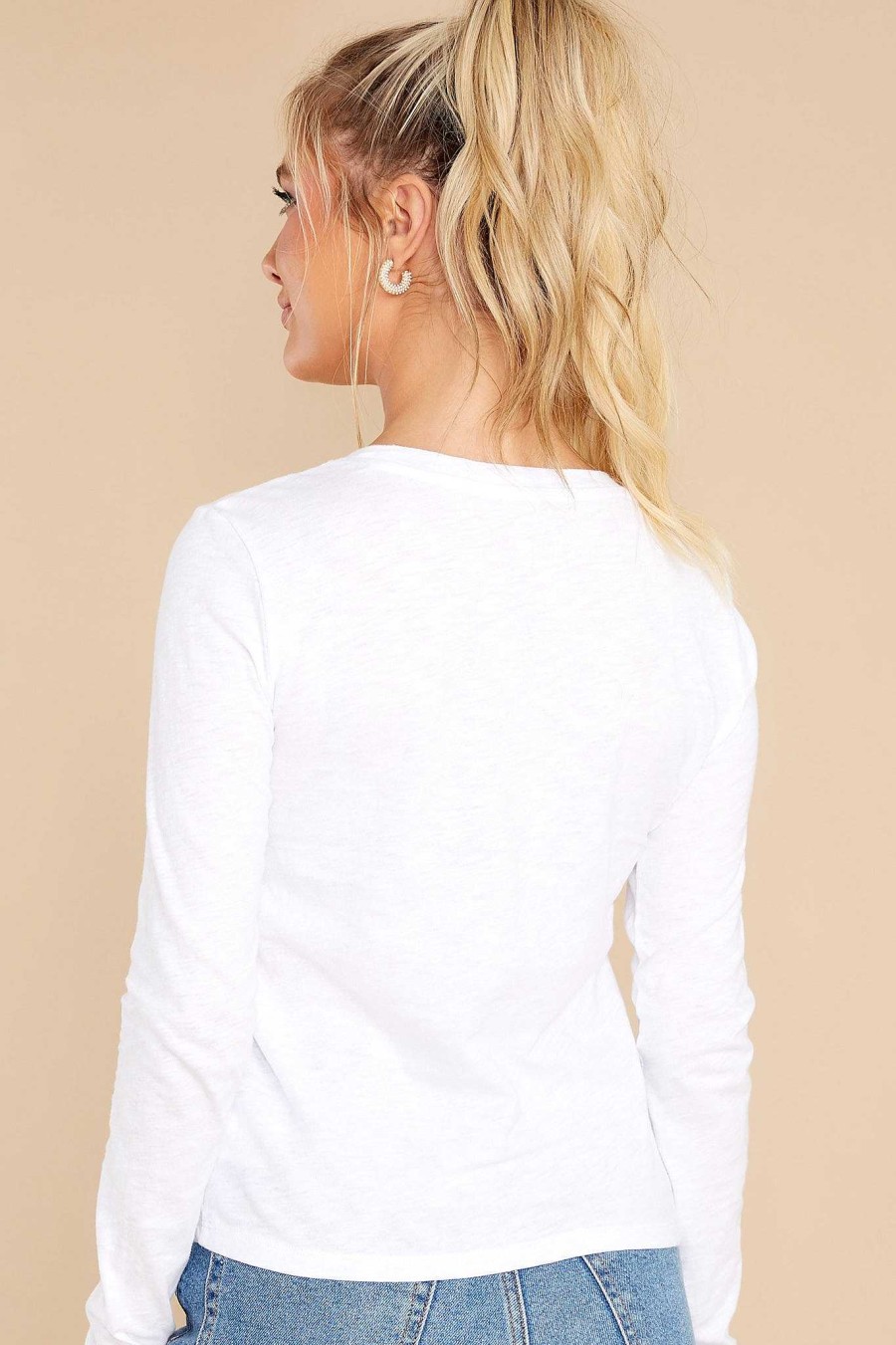 Clothing Z Supply Casual Tops | Modern Slub Long Sleeve Tee White