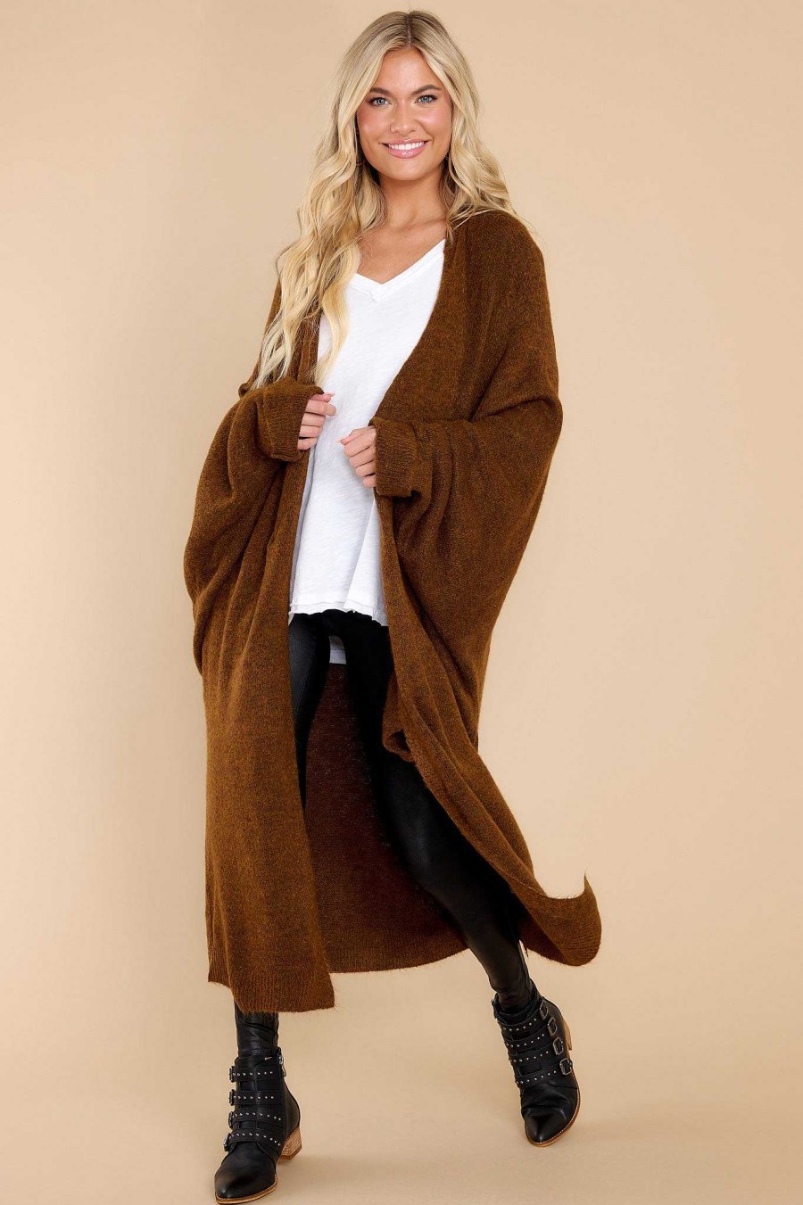 Clothing Red Dress Cardigans | Miracles Of Cozy Cardigan Chocolate