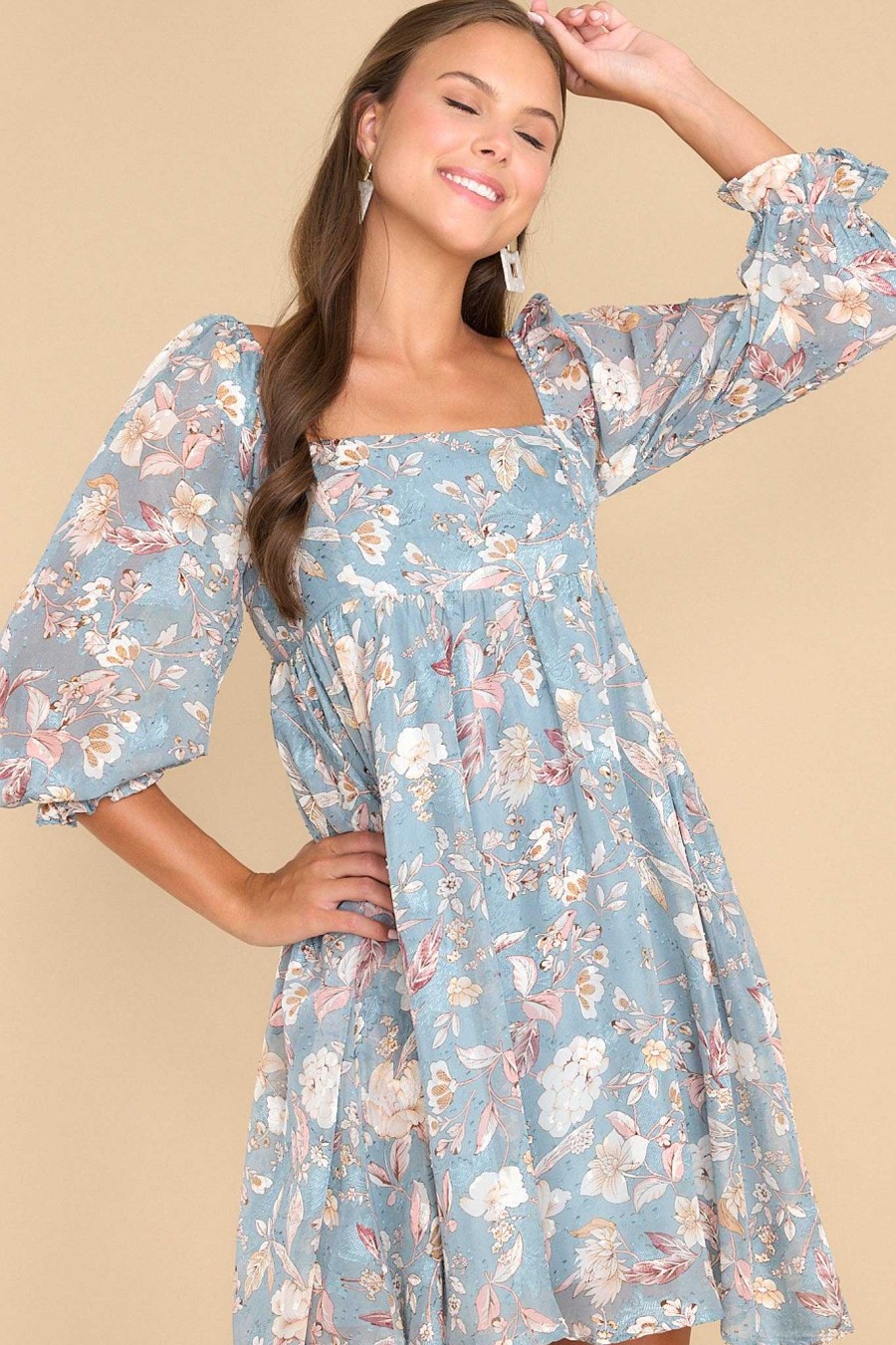 Clothing Red Dress Mini Dresses | Stunning Favorite Floral Print Dress Blue