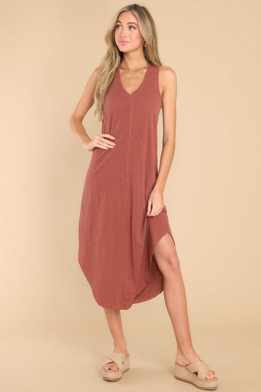 Clothing Z Supply Midi Dresses | Reverie Dark Rosewood Midi Dress Brown
