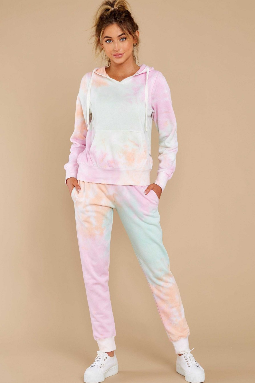 Clothing Red Dress Sweatshirts & Hoodies | Sunset Talks Multi Tie Dye Hoodie Mint Raspberry