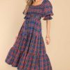 Clothing Aura Midi Dresses | Wishful Wonderland Plaid Midi Dress Navy