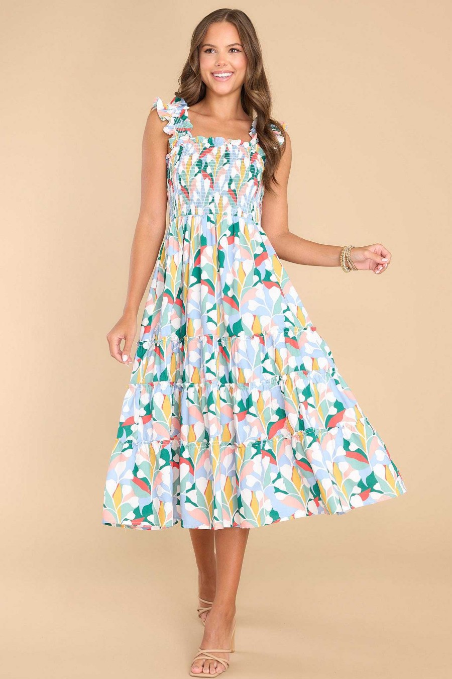 Clothing Aura Midi Dresses | Such A Dreamer Multi Print Midi Dress Sky Blue
